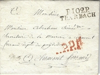 Marque postale P.102.P. TRARBACH sur lettre pour Clermont-Ferrand, An13. SUP.