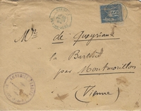 Cachet à date bleu Herment sur lettre pour Montmorillon 26 février 1894, SUP.